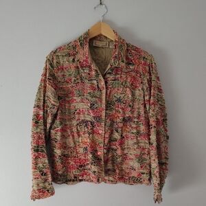 Lifestyle Jacket Shaket Sze L Long Sleeve 100% Cotton Button Front Beaded Artsy